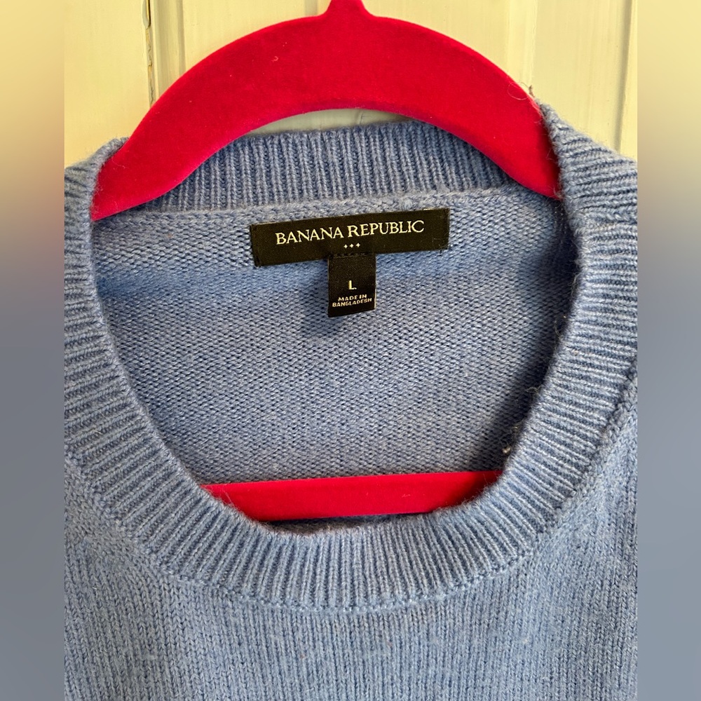 Banana Republic Factory Everyday LOFTY Crewneck SWEATER large split hem Blue - Picture 3 of 6
